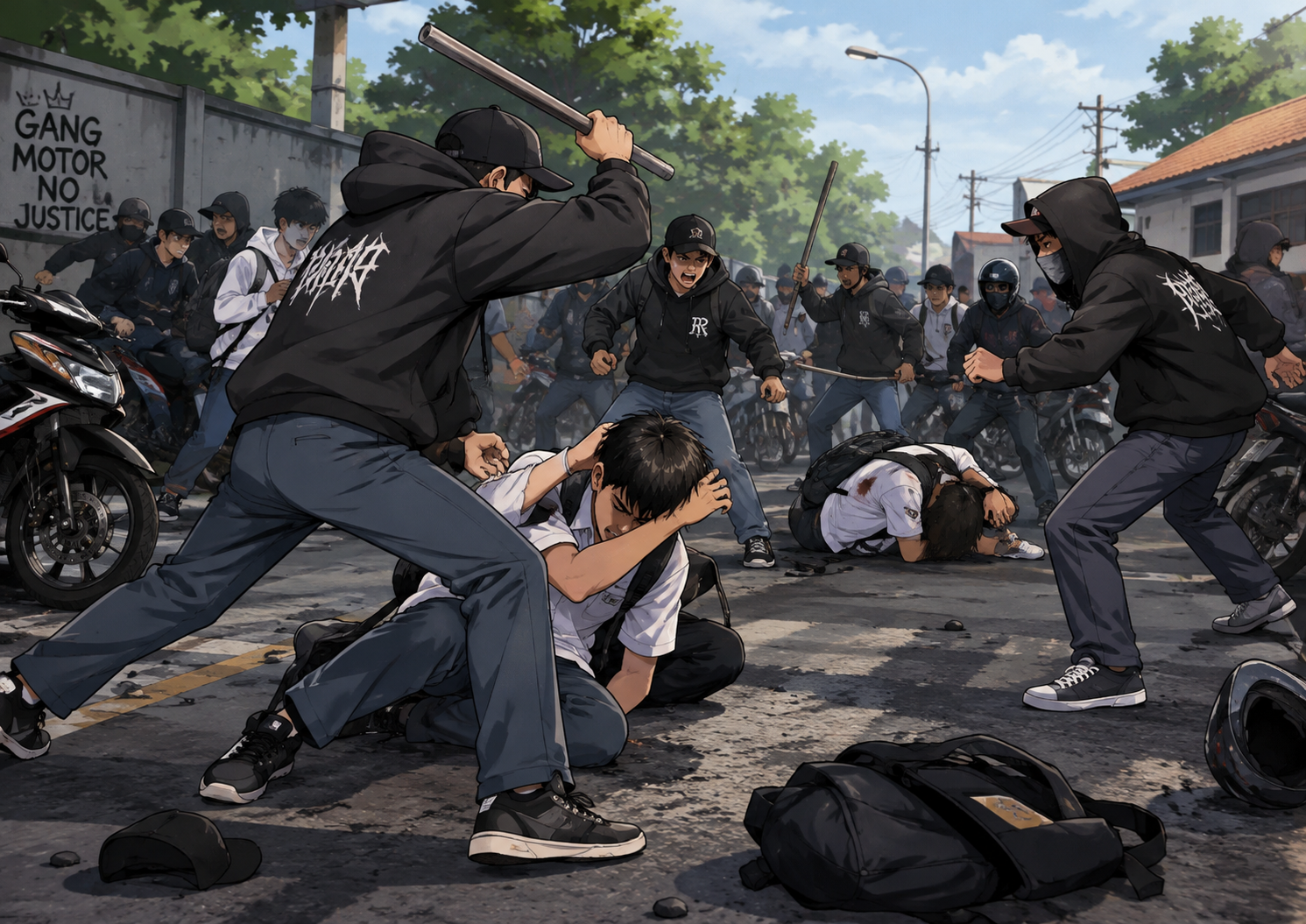 Street Brawl Beneath the Graffiti Wall